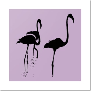 Minimalistic Three Flamingos Black Silhouette Posters and Art